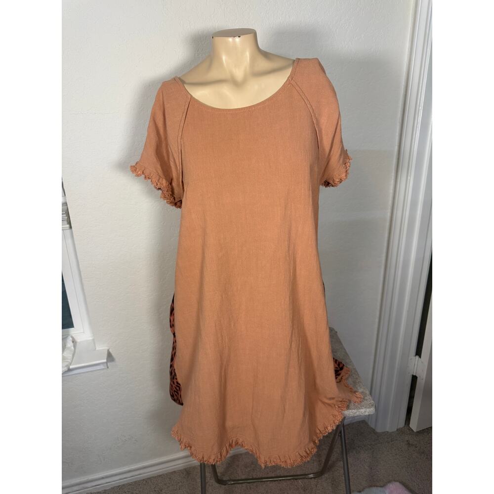 EUC Umgee Leopard Print Linen Blend Dress Brown M